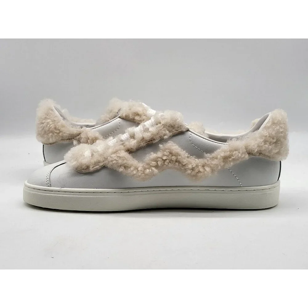Stuart Weitzman Daryl Cozy Shearling Sneakers Women's 5.5B White Leather‎ NWOB